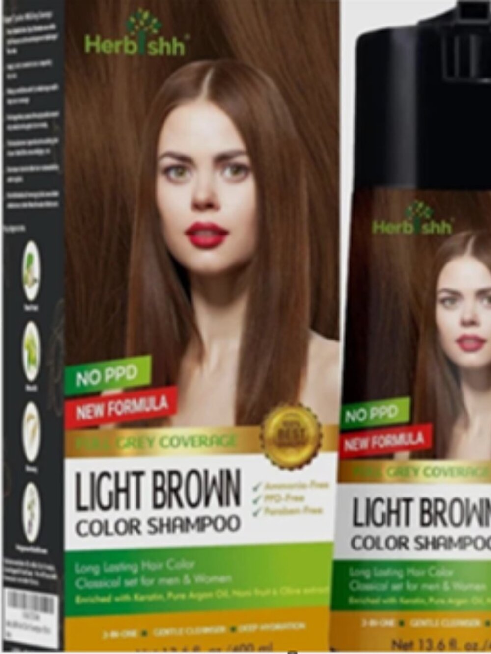 Herbishh Gray Hair Shampoo Light Brown Full Coverage Keratin Natural Hair Dye